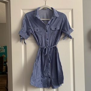 Passport Blue Striped Button Down Midi Dress